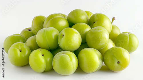 Green plum fruit isolated on white background photo