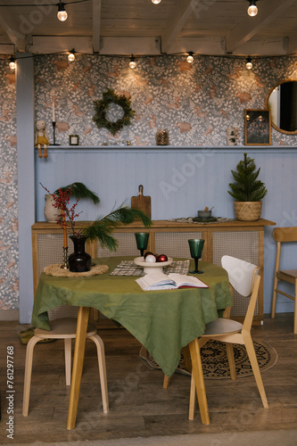 Obraz na płótnie Scandinavian kitchen interior design decorated for the new year w salonie