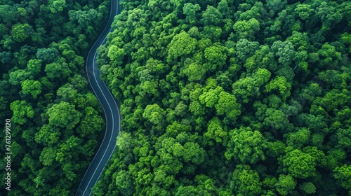 Top view of extreme winding road in the middle of the forest