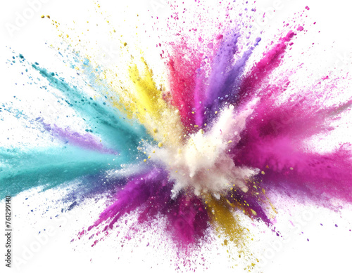 Colorful rainbow holi paint color powder explosion isolated on white background