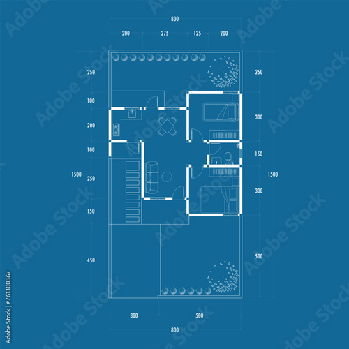 Floor plan blueprint, Figure of the jotting sketch of the construction and the industrial skeleton of the structure and dimensions. vector eps 10	