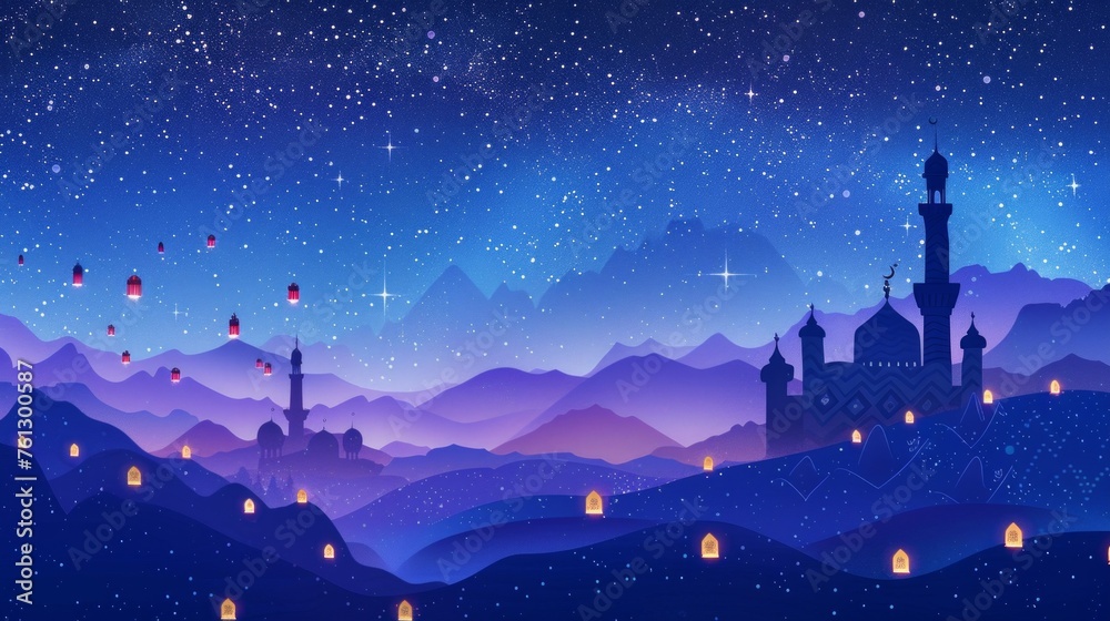 Fototapeta premium Enchanted Laylat al-Qadr Lanterns and Mosques background
