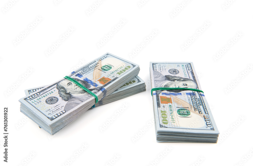 One hundred dollars banknotes isolated on white background One hundred dollars banknotes isolated on white background