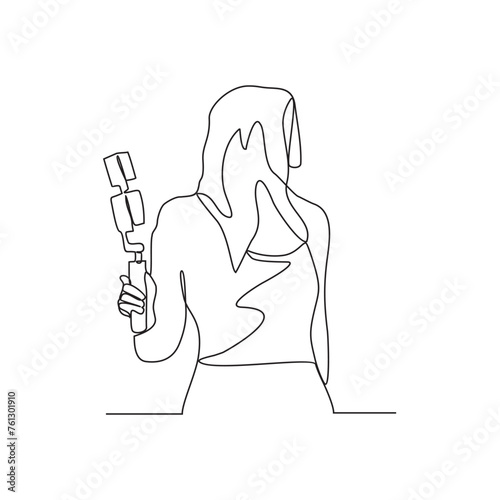 One continuous line drawing of a videographer is capturing activities to make a documentary film vector illustration. Videographer activity illustration in simple linear style vector design concept.