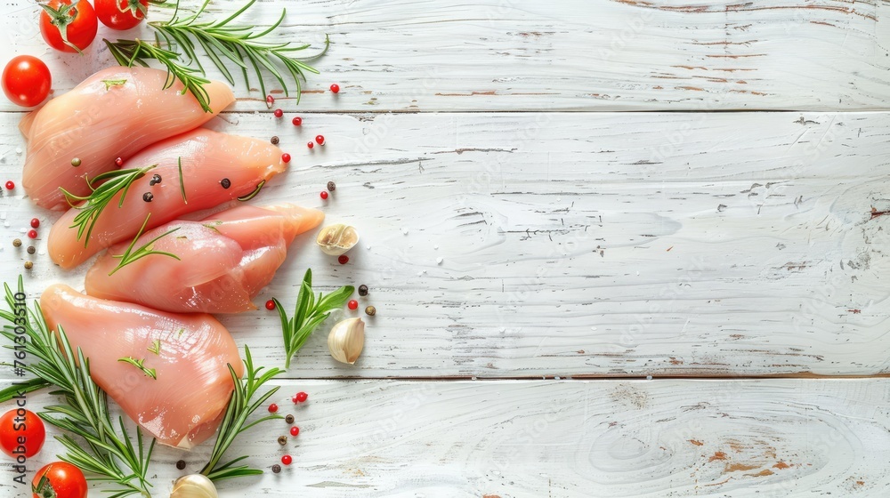 Raw chicken breast on table. Generative AI Raw chicken breast on table. Generative AI
