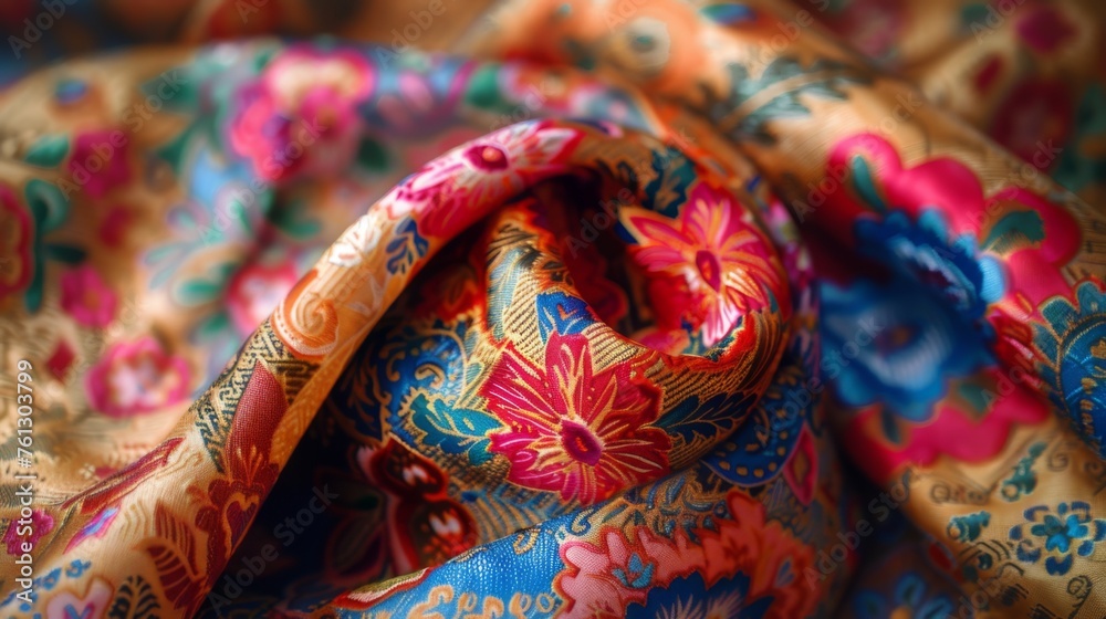 Traditional Slavic textile adorned with intricate floral patterns, skillfully folded and embellished with ornate designs.