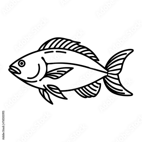 continuous single hand draw line art of fish outline doodle icon cartoon style coloring book page for kid vector illustration on white background