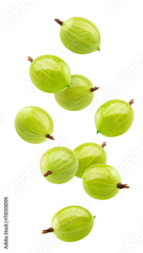 Falling Gooseberry isolated on white background, full depth of field © grey
