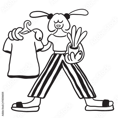 girl character in doodle style in vector. template for poster postcard sticker design
