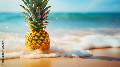 Tropical Summer Concept Pineapple Beach Ocean Waves