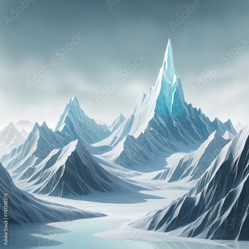 shimmering misty mountains frozen in an abstract futuristic 3d  isolated on a transparent background © Fukurou
