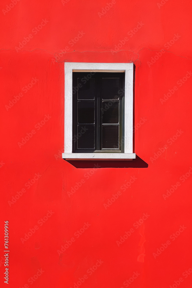 Vibrant Red Wall with Minimalist Black Window Design Vibrant Red Wall with Minimalist Black Window Design