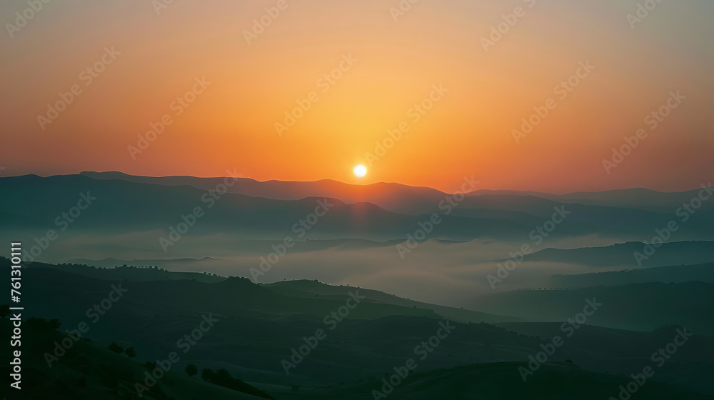 Majestic Sunrise Over Misty Mountain Landscape Majestic Sunrise Over Misty Mountain Landscape