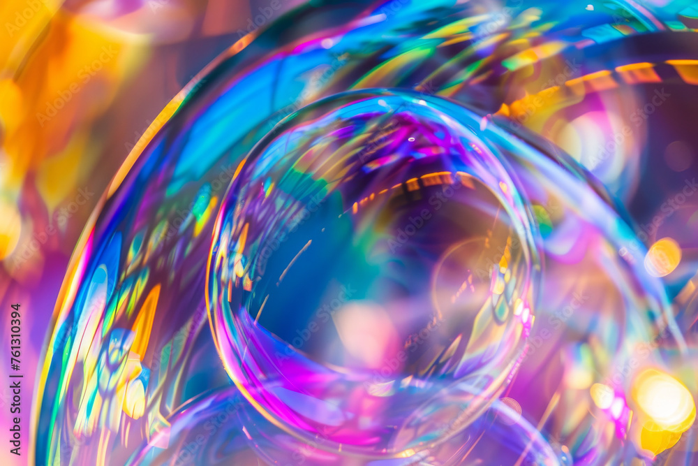 Vibrant Iridescent Soap Bubbles with Colorful Bokeh Background Vibrant Iridescent Soap Bubbles with Colorful Bokeh Background