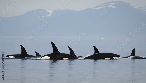 A Pod Of Killer Whales Hunting Seals Near The Shor