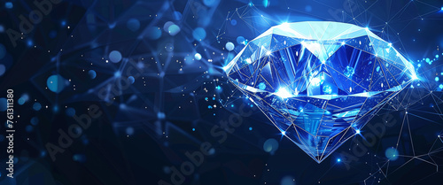 Abstract blue diamond on digital background with polygonal light lines