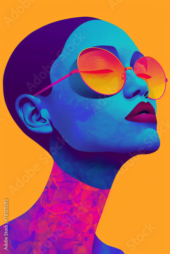 Vibrant Pop Art Portrait of Woman with Colorful Sunglasses
