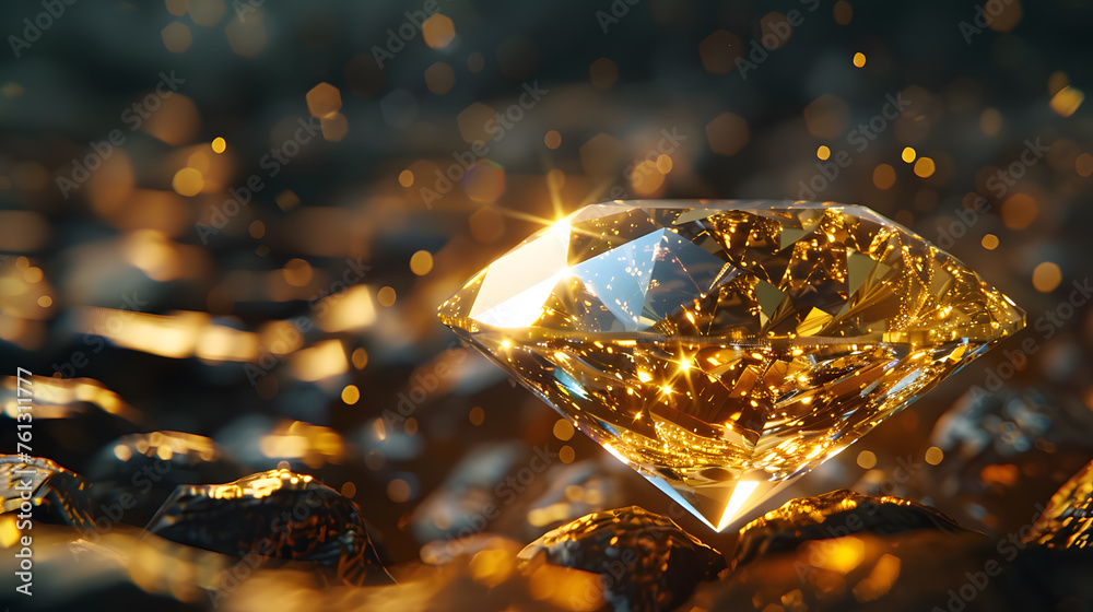 Closeup of sparkling gemstone diamond surrounded by orange sparks isolated on dark background Closeup of sparkling gemstone diamond surrounded by orange sparks isolated on dark background