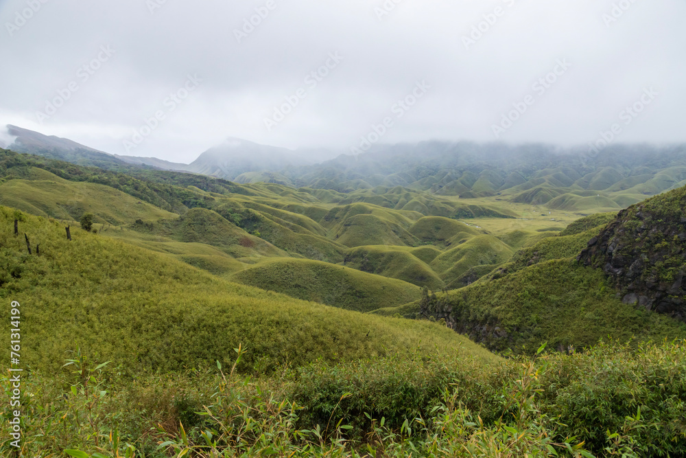 The Dzukou valley is located at the border of the Indian states of Nagaland and Manipur.This valley is well known for its natural environment, seasonal flowers and flora and fauna.
