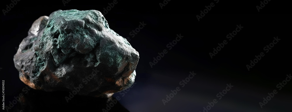 Bayldonite is a rare precious natural stone on a black background. AI generated. Header banner mockup with space.