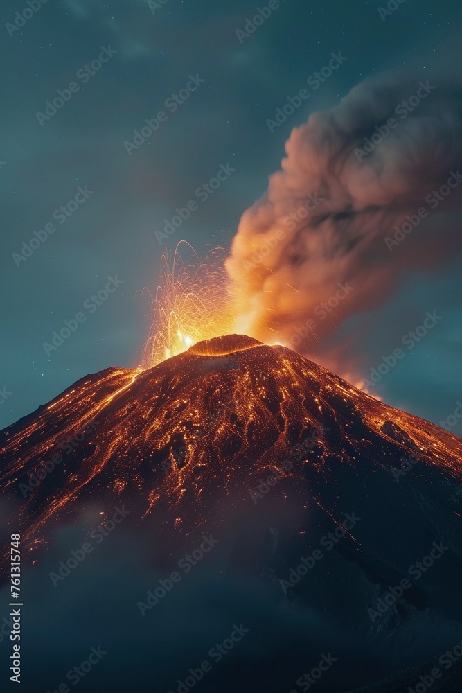 Foto von einem Vulkanausbruch  - obrazy, fototapety, plakaty 