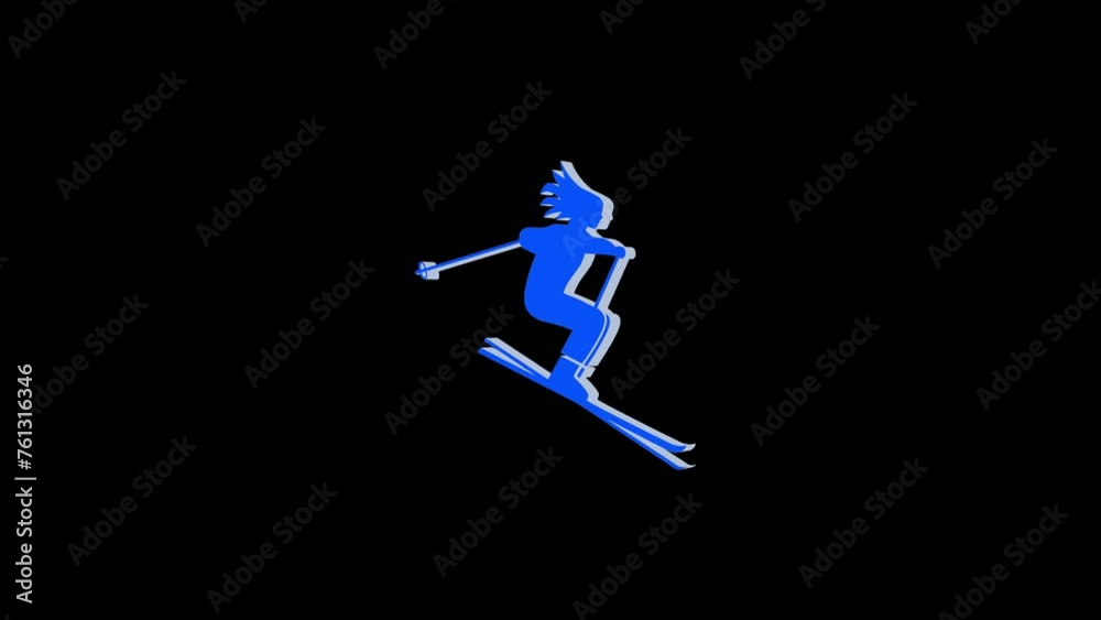 3d skiing logo icon loopable rotated blue color animation black background 3d skiing logo icon loopable rotated blue color animation black background