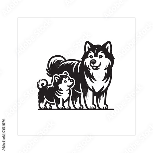Alaskan Malamute Dog Family Clipart illustration Vector 
