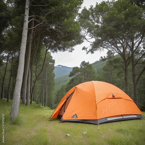 A orange camping tent isolated on transparent background