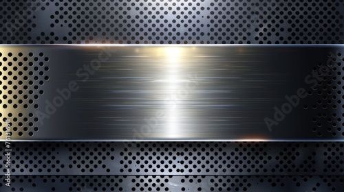 Shinny golden of metal grid plate with rivets industrial pattern background. AI generated image