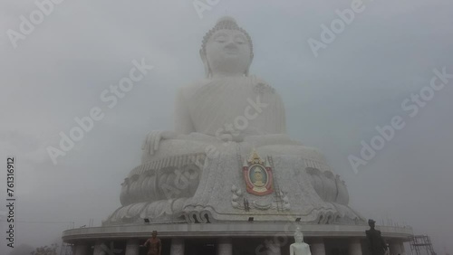 Big Buddha in the fog of Phuket Thailand.Big Buddha white statue in the fog. Big Buddha Phuket is the one of landmarks on Phuket Thailand.