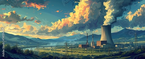 Hazardous waste from nuclear plant Pollution endangering environment. Generated AI