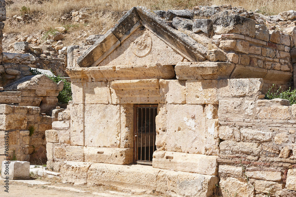 Hierapolis ancient ruins. Martyrium area in Pamukkale. Archeology in Turkey