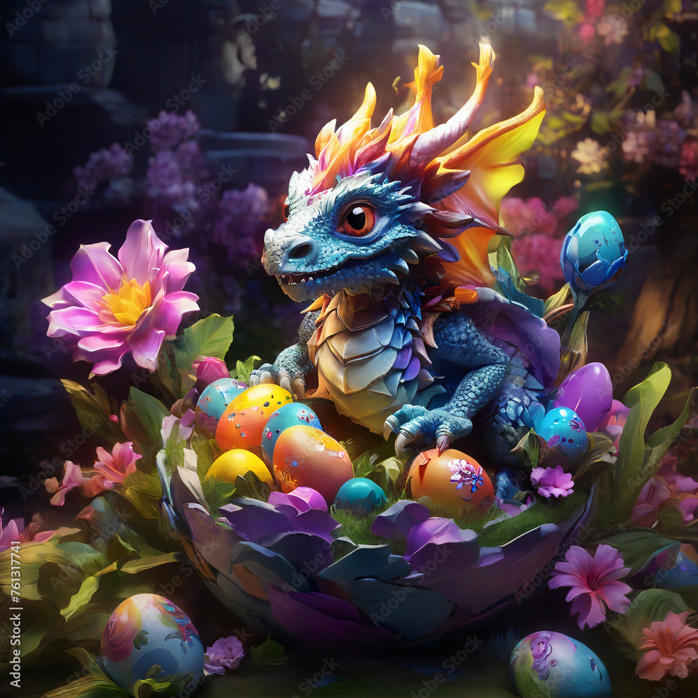 dragon with easter eggs dragon with easter eggs