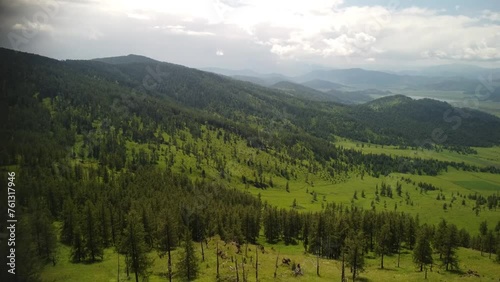 Aerial drone video of Chui tract or Chuya Highway near Seminsky mountain pass. Altai, Siberia, Russia. Camera pointed downwards
