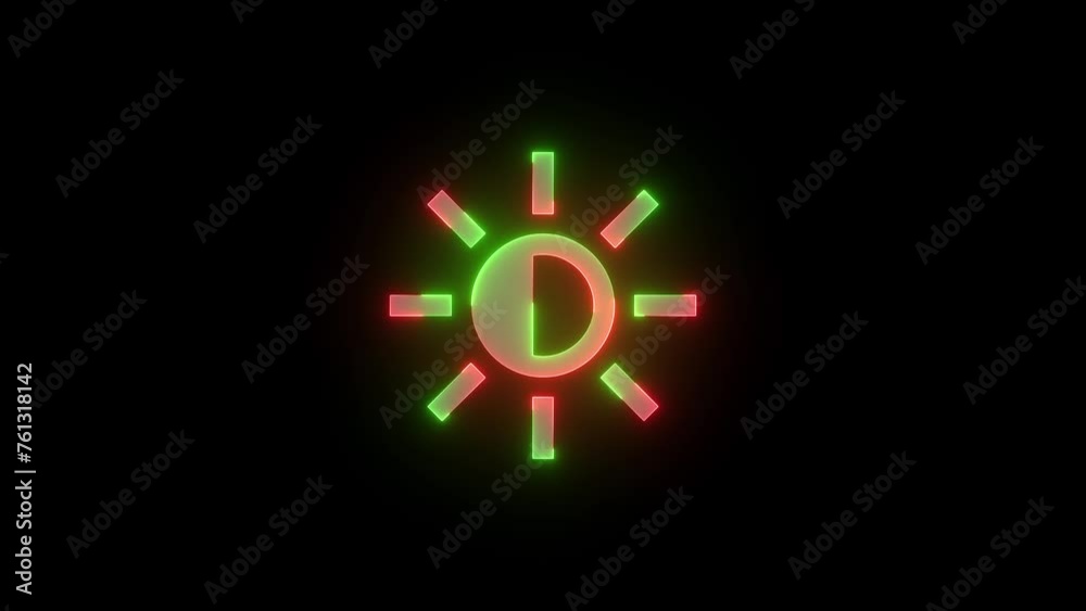Neon light icon green red color glowing animation black background