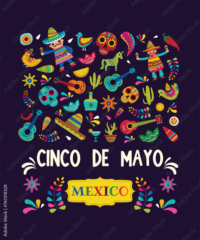 Colorful Mexico And Mexican Fiesta Icons And Party Vectors For Cinco De Mayo