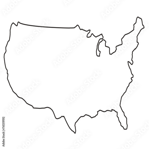 USA outline map isolated on a white background. United States of America map. United States of America map. USA map with and without astates.