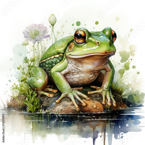 Watercolor Bullfrog  clipart Illustration  Generative Ai