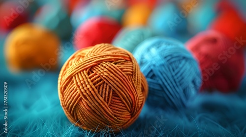 Colorful yarn balls arranged artfully on a textured surface. handicraft and creativity concept with a vibrant palette. ideal for craft and DIY themes. AI