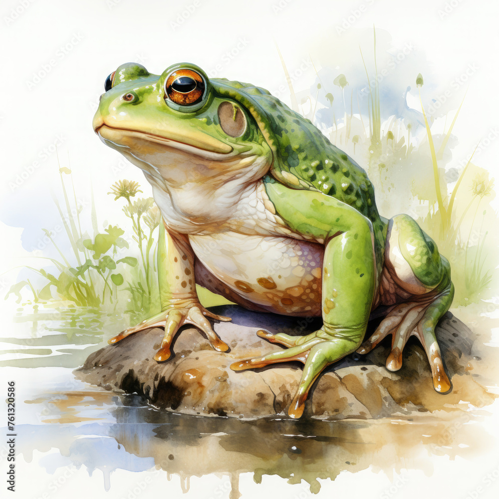 Fototapeta premium Watercolor Bullfrog, clipart Illustration, Generative Ai