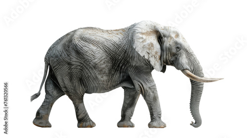 A high-definition shot of an African elephant mid-stride, highlighting the textured skin and tranquil demeanor photo