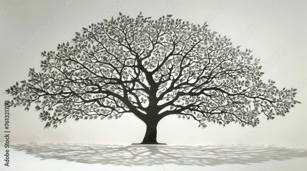 A detailed paper cut of a tree with each leaf and branch meticulously rendered A detailed paper cut of a tree with each leaf and branch meticulously rendered