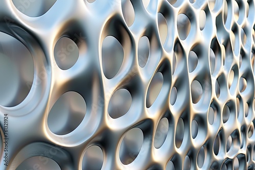 A pattern of sleek silver nanotechnology structures against a gradient background
