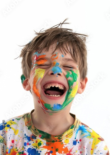 Boy Covered in Paint Laughs with Joyful Abandon - Generative AI