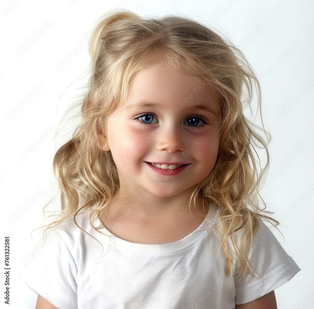 Sweet Little Girl with Blond Hair and Blue Eyes Smiling - Generative AI Sweet Little Girl with Blond Hair and Blue Eyes Smiling - Generative AI