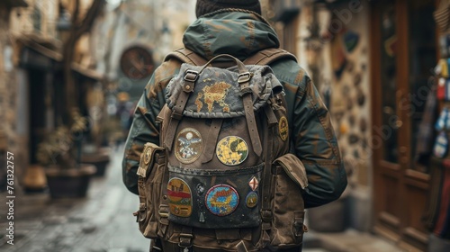Traveler's Backpack with World Patches in City