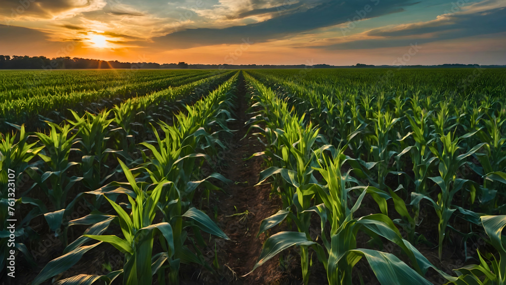 A field of corn on the plain, with a beautiful sunset on a very fertile land. A field of corn on the plain, with a beautiful sunset on a very fertile land.