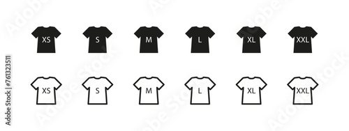Clothing sizes vector icon set. Tshirt with size label icons.