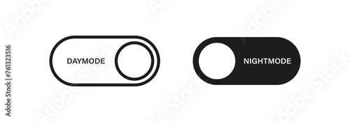 Daymode and nightmode toggle switch. Night and day diaplay mode. Light and dark theme icons.