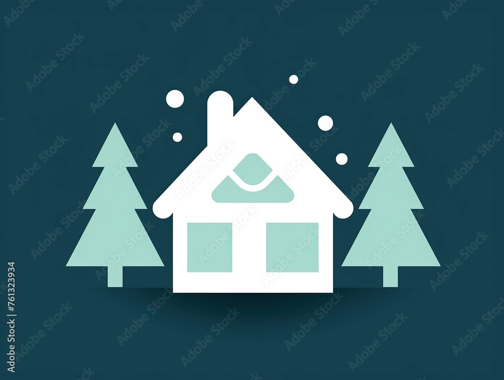 Close-up of isolated cartoon cabin with aurora borealis overheadpapercut 3d style Close-up of isolated cartoon cabin with aurora borealis overheadpapercut 3d style